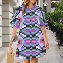MP Tribal geometric A-2 Short Sleeve Button Front Shirt Dress