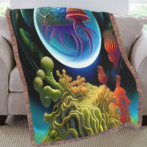 Out Of This World Spheres jellyfish Ultra-Soft Fringe Blanket 60"x80" (Mixed Green)