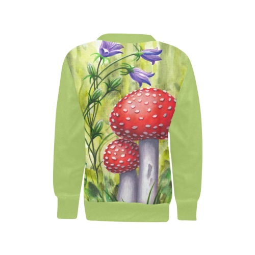 Red Mushroom Violet Flower Floral Watercolors Girls' All Over Print Crew Neck Sweater (Model H49)