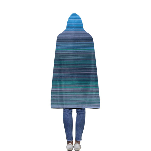Abstract Blue Horizontal Stripes Flannel Hooded Blanket 50''x60''