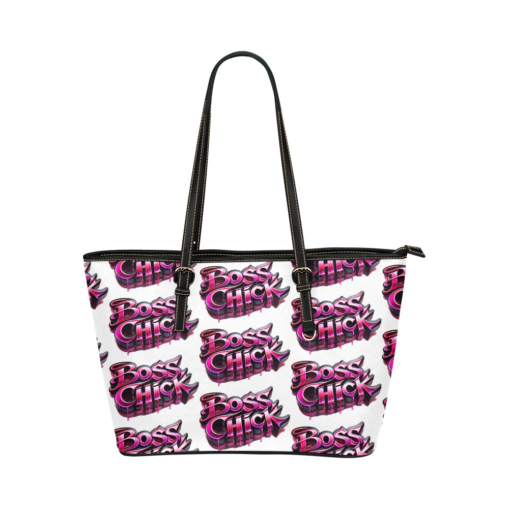 Pink Black Boss Chick - Leather Tote Bag/Small (Model 1651)