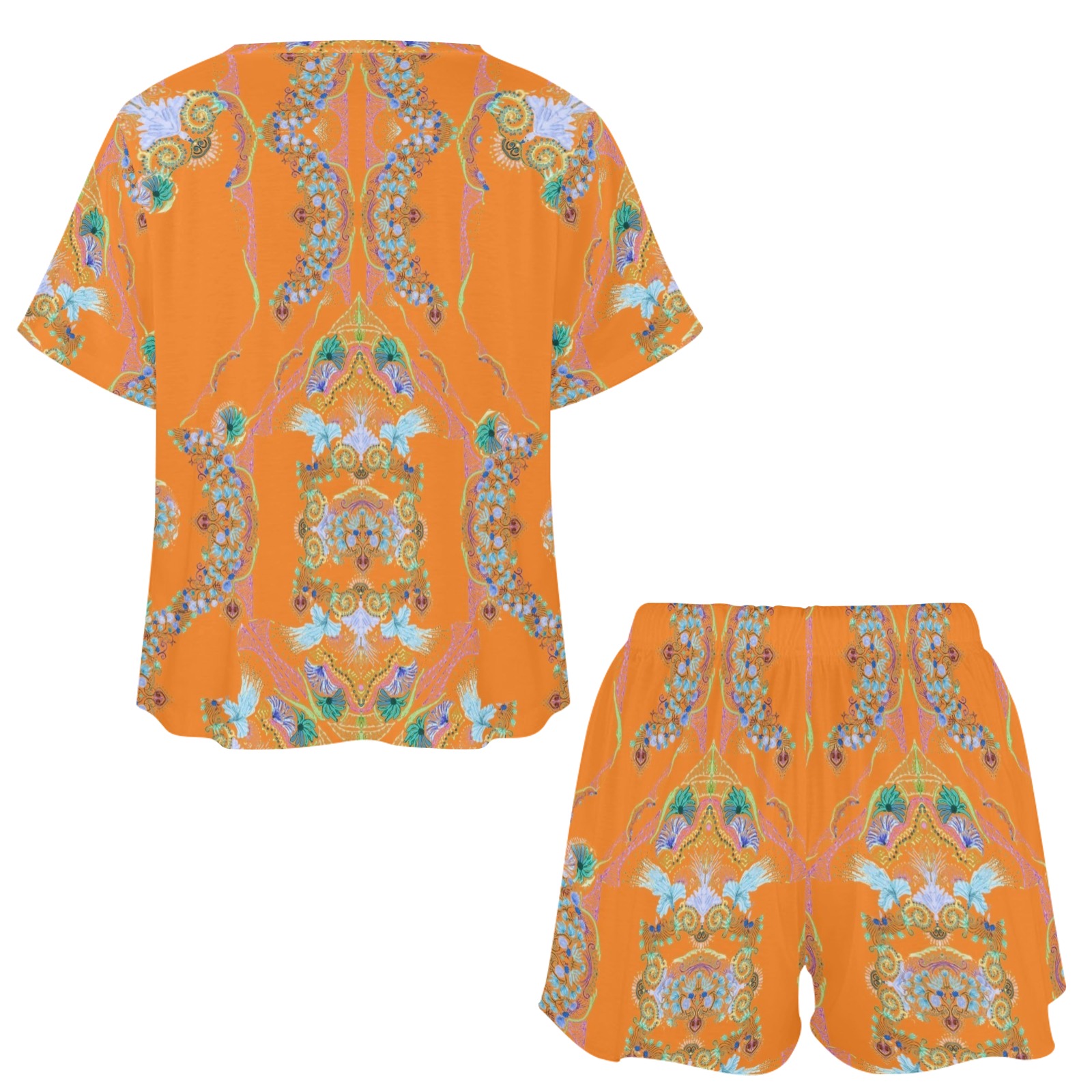 orange nature Women's Mid-Length Shorts Pajama Set