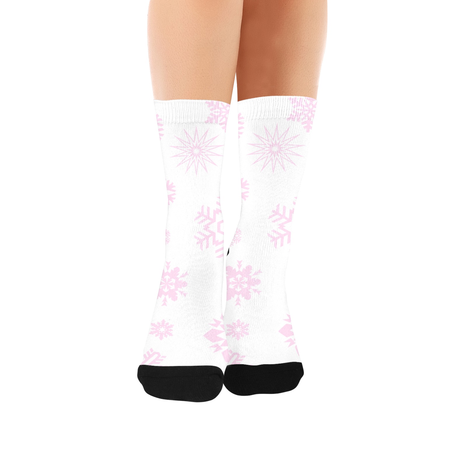 Pink Snowflakes Snowfall Winter Pattern Custom Socks for Women