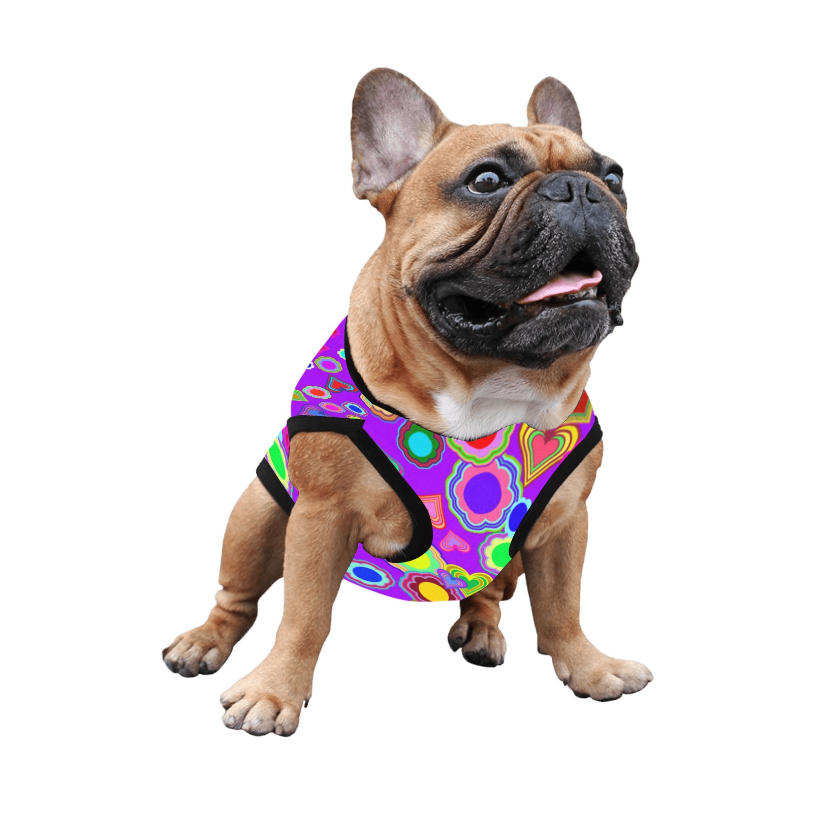 Groovy Hearts and Flowers Purple All Over Print Pet Tank Top