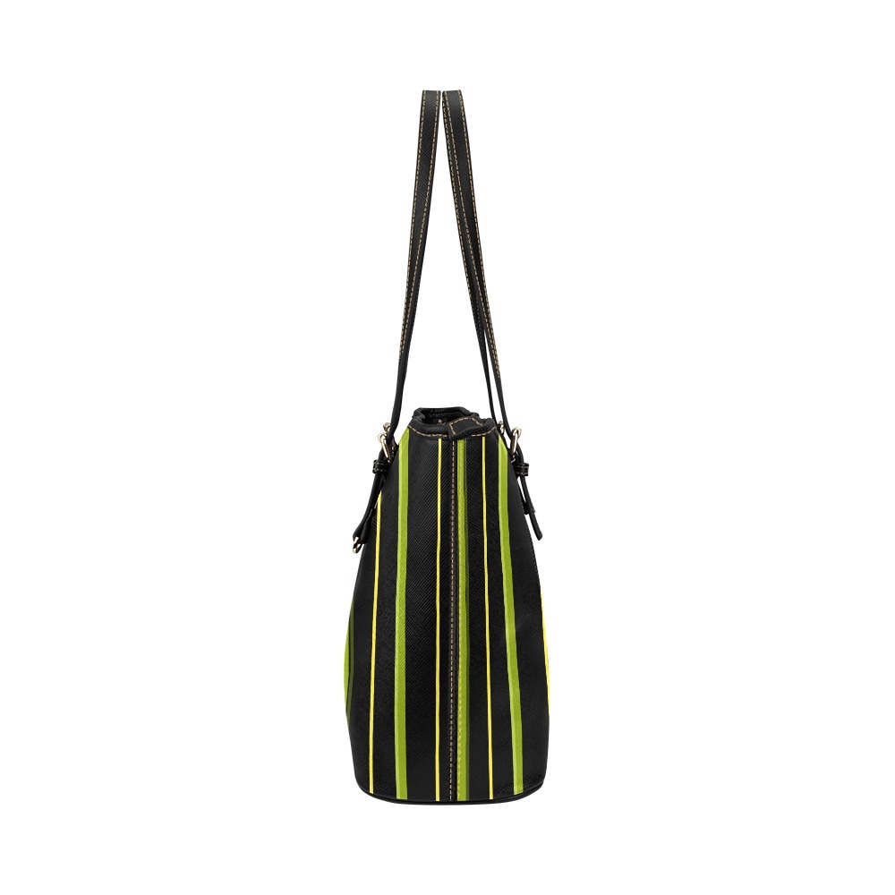 Green Stripes Leather Tote Bag/Large (Model 1651)