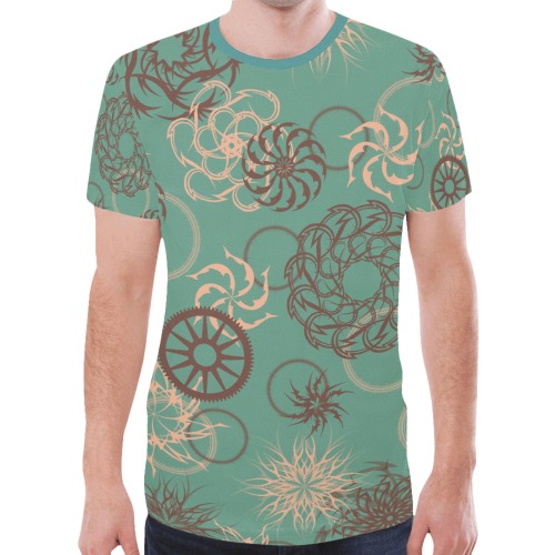 Abstract Spirals and Wheels on Green New All Over Print T-shirt for Men (Model T45)