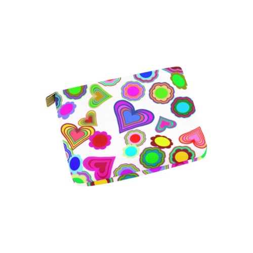 Groovy Hearts and Flowers White Carry-All Pouch 6''x5''