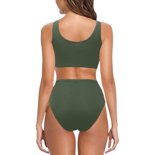 Olive green Chest Bowknot Bikini Swimsuit (Model S33)