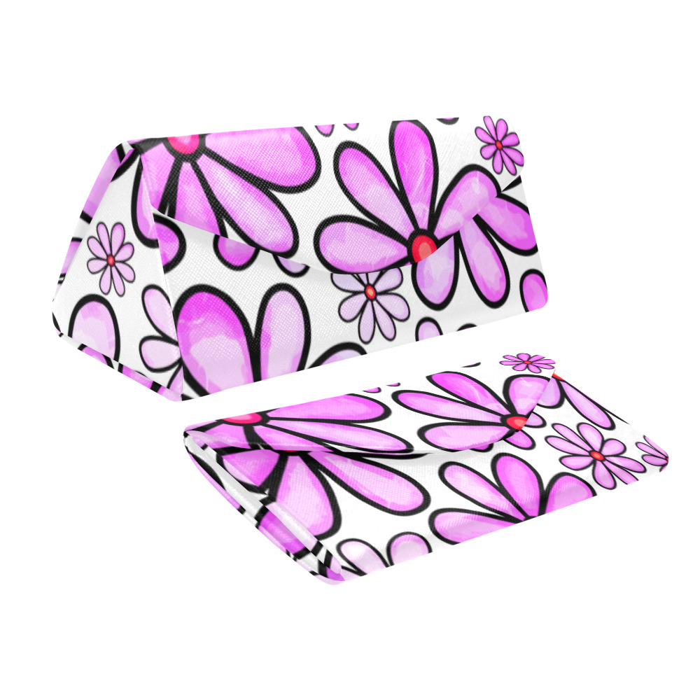 Pink Watercolor Doodle Daisy Flower Pattern Custom Foldable Glasses Case