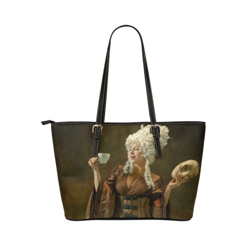 Portrait of medieval young woman Leather Tote Bag/Large (Model 1651)