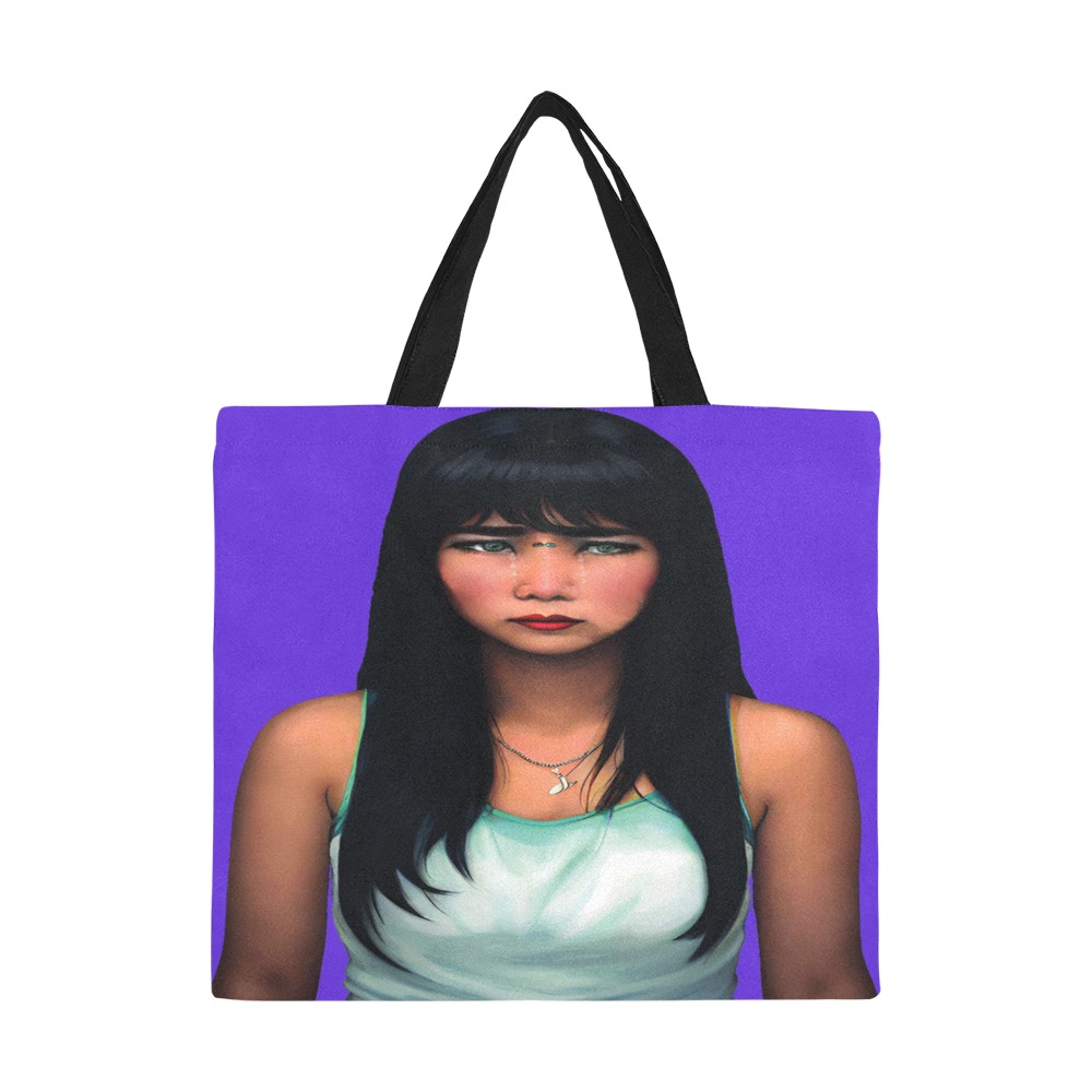 woman crying All Over Print Canvas Tote Bag/Large (Model 1699)