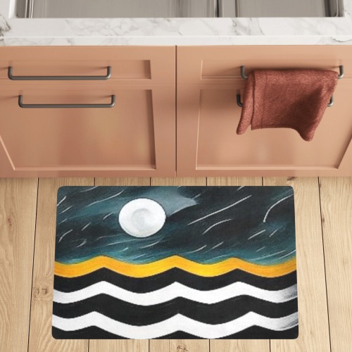 abstract ocean wave's on a full moon Kitchen Mat 32"x20"