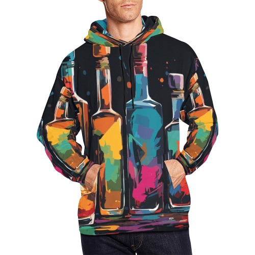 A row of colorful bottles and tumblers of drinks All Over Print Hoodie for Men (USA Size) (Model H13)