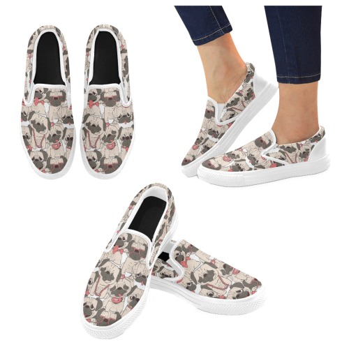 Funny Pugs Women's Unusual Slip-on Canvas Shoes (Model 019)