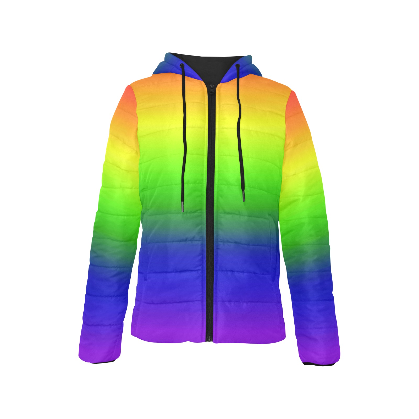 rainbow side Women's Padded Hooded Jacket (Model H46)