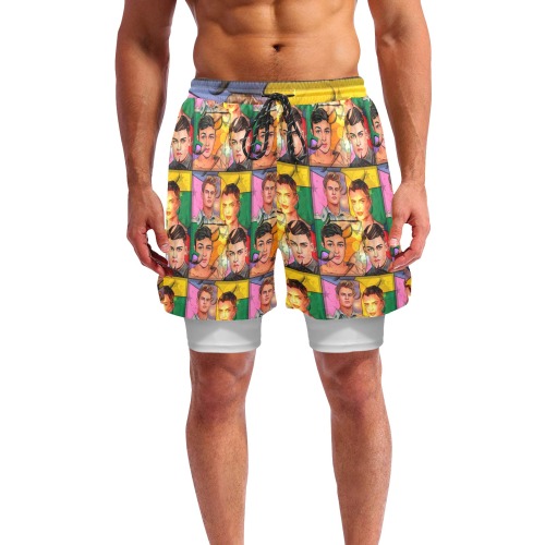 Mens Pop ARt by Nico Bielow Men's Sports Shorts with Compression Liner (Model L62)