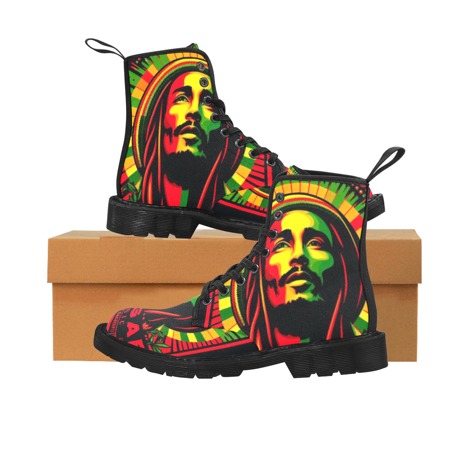 I LOVE REGGAE Martin Boots for Men (Black) (Model 1203H)