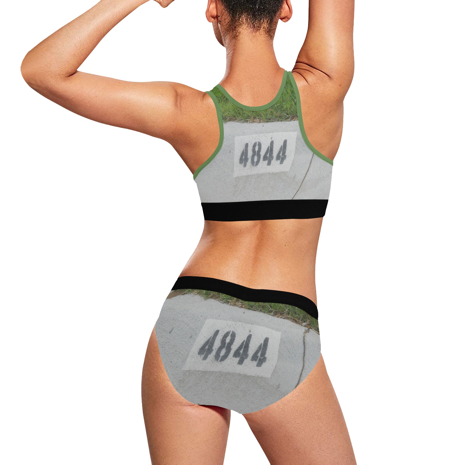 Street Number 4844 with Green Background Women's Sports Bra Yoga Set