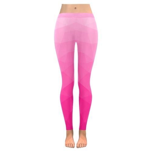Hot pink gradient geometric mesh pattern Women's Low Rise Leggings (Invisible Stitch) (Model L05)