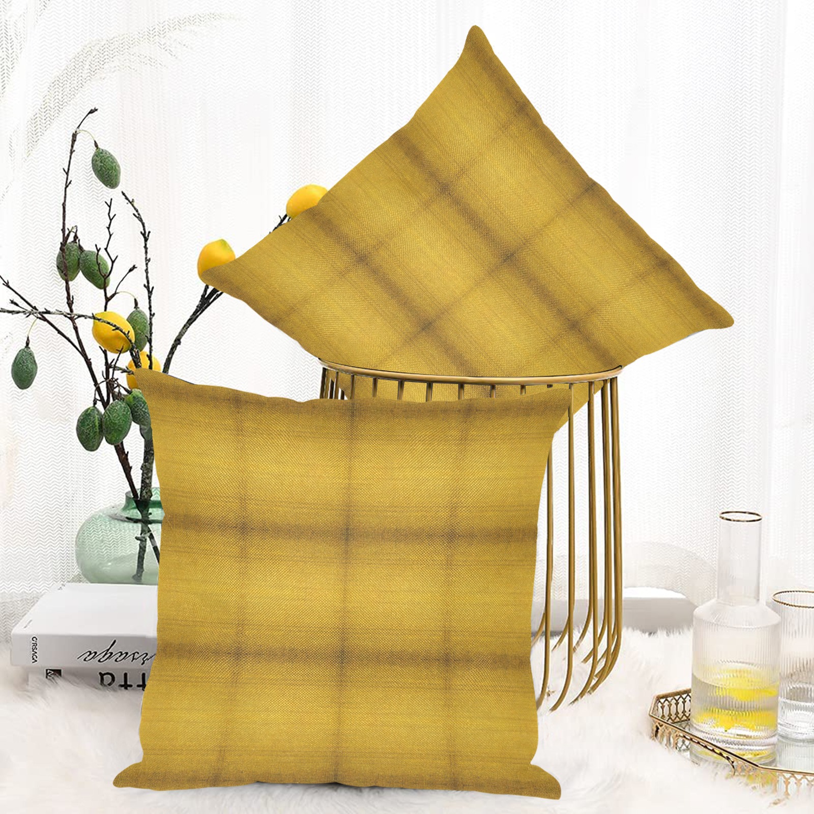 yellow squares Linen Zippered Pillowcase 18"x18"(One Side&Pack of 2)