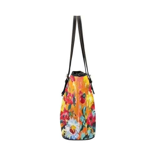 Fall Floral Bouquet Leather Tote Bag/Large (Model 1651)