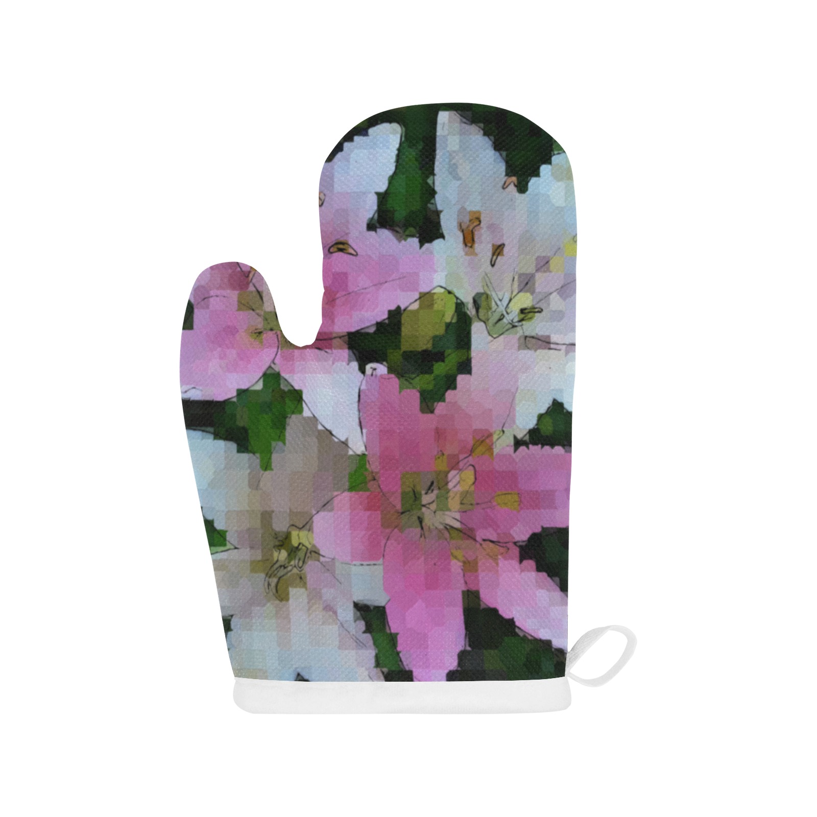 Mosaic of Pink and White Lilies Linen Oven Mitt (One Piece)