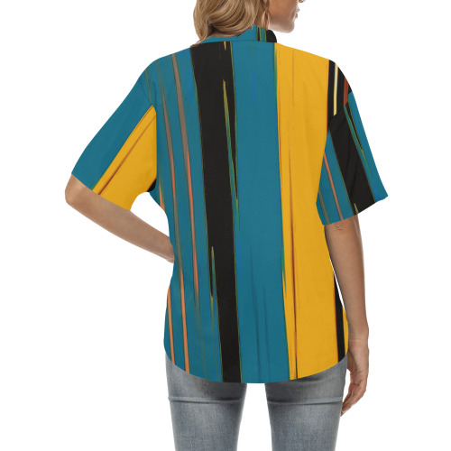 Black Turquoise And Orange Go! Abstract Art All Over Print Hawaiian Shirt for Women (Model T58)