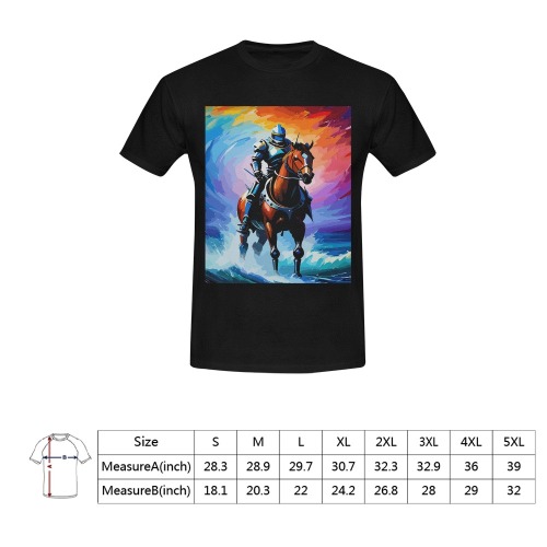 Fantasy Futuristic Knight Riding A Horse Ocean Waves Men's T-Shirt in USA Size (Front Printing Only)