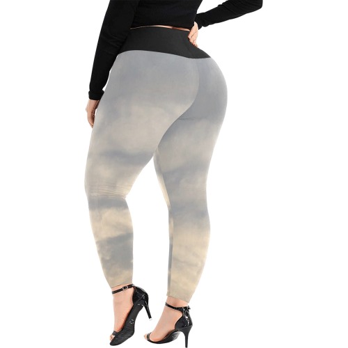 Rippled Cloud Collection Women's Extra Plus Size High Waist Leggings (Model L45)