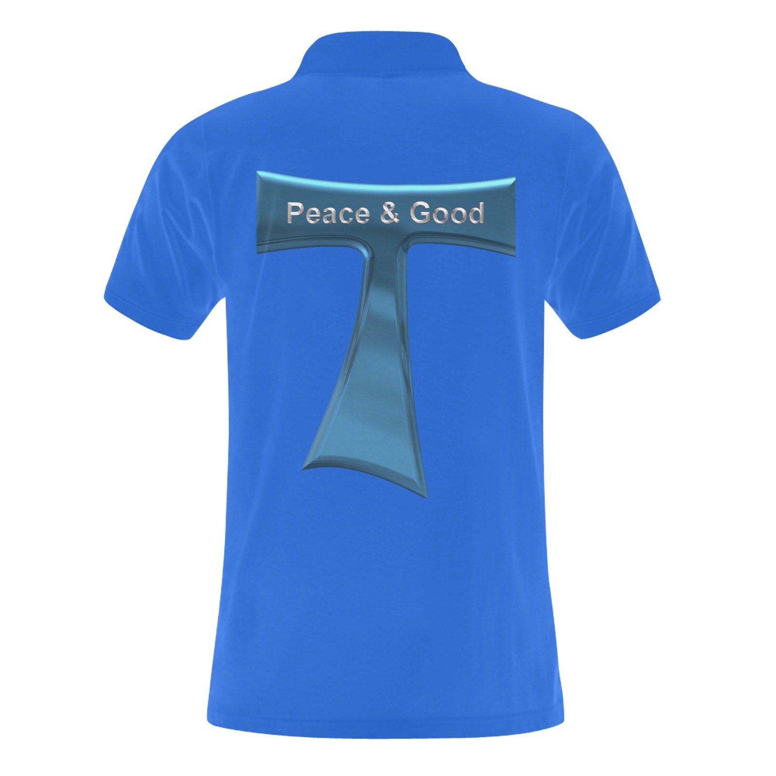 Franciscan Tau Cross Peace and Good  Blue Metallic Men's Polo Shirt (Model T24)