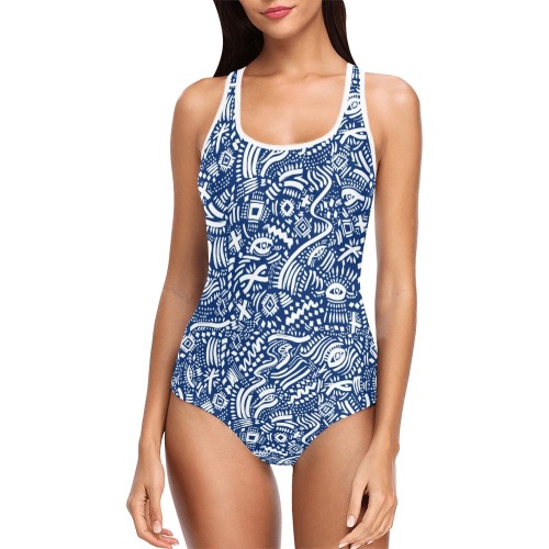 Indigo_tribe_nomadic_5760 Vest One Piece Swimsuit (Model S04)