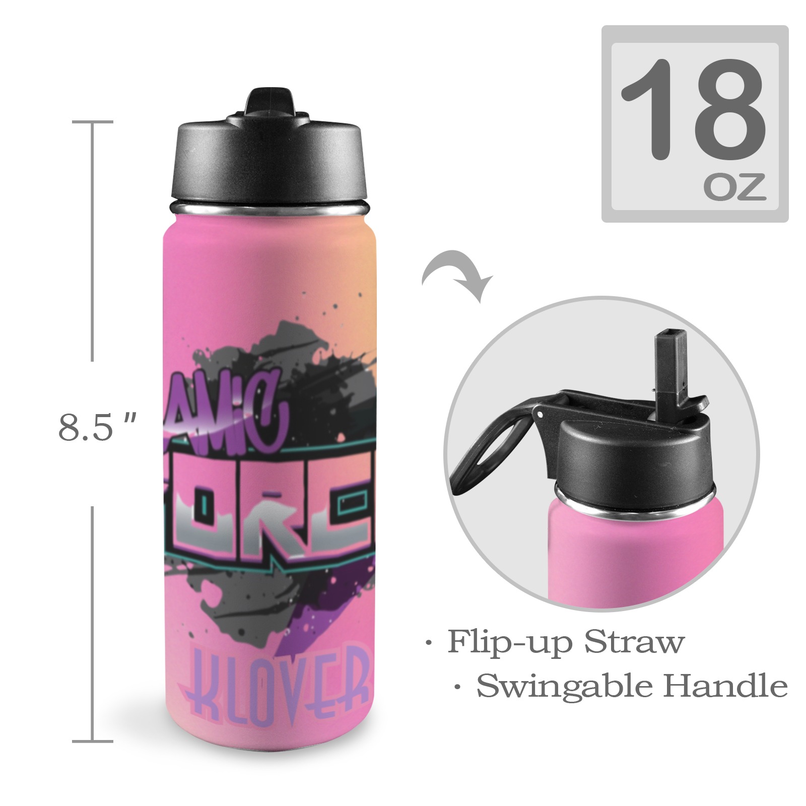 DFDC cup Insulated Water Bottle with Straw Lid (18oz)