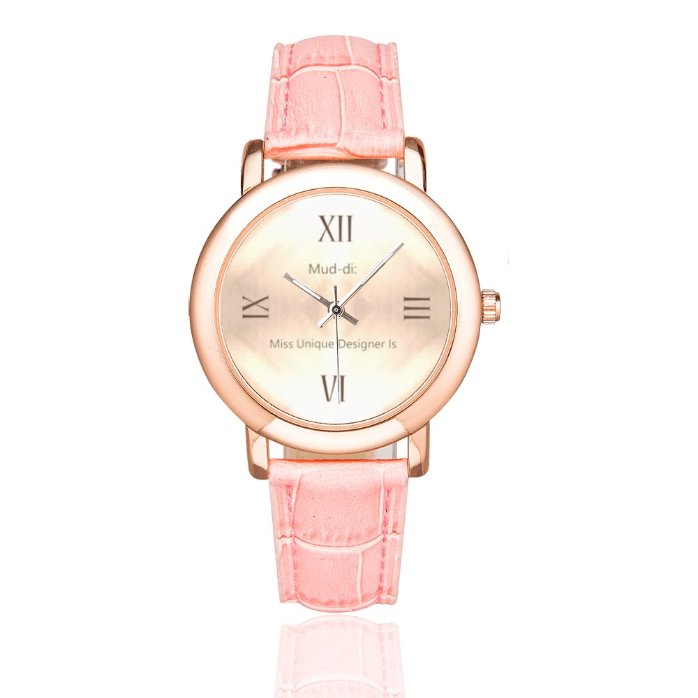Goldish Pink Women's Rose Gold Leather Strap Watch(Model 201)