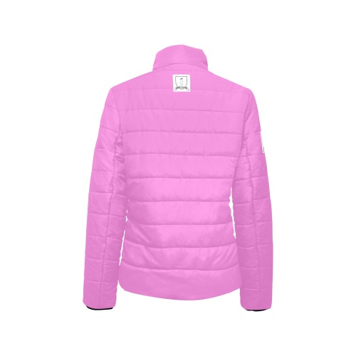 DIONIO Clothing - Women's Puffy Padded Jacket (Pink w/ White Shield Logo) Women's Stand Collar Padded Jacket (Model H41)