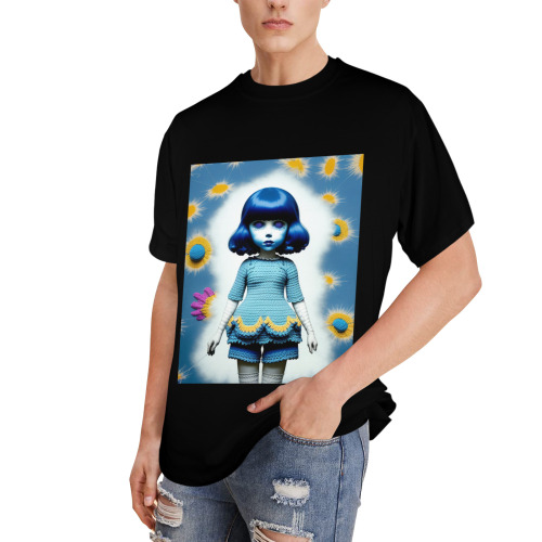 blue ghost knit crochet girl 3 Men's Glow in the Dark T-shirt (Front Printing)