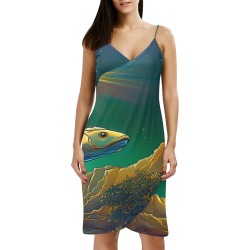 Celestial Swim Spaghetti Strap Backless Beach Cover Up Dress (Model D65)