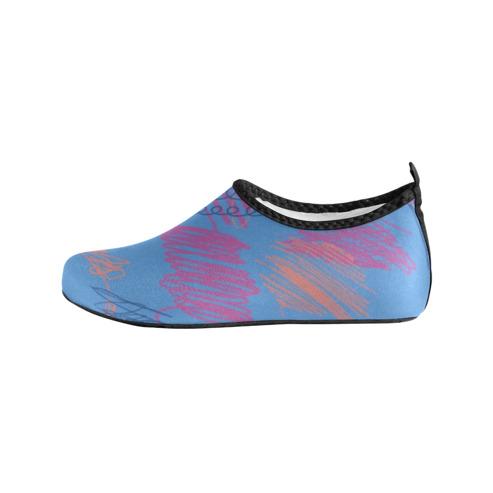 Artistic Scribbles on Blue Women's Slip-On Water Shoes (Model 056)
