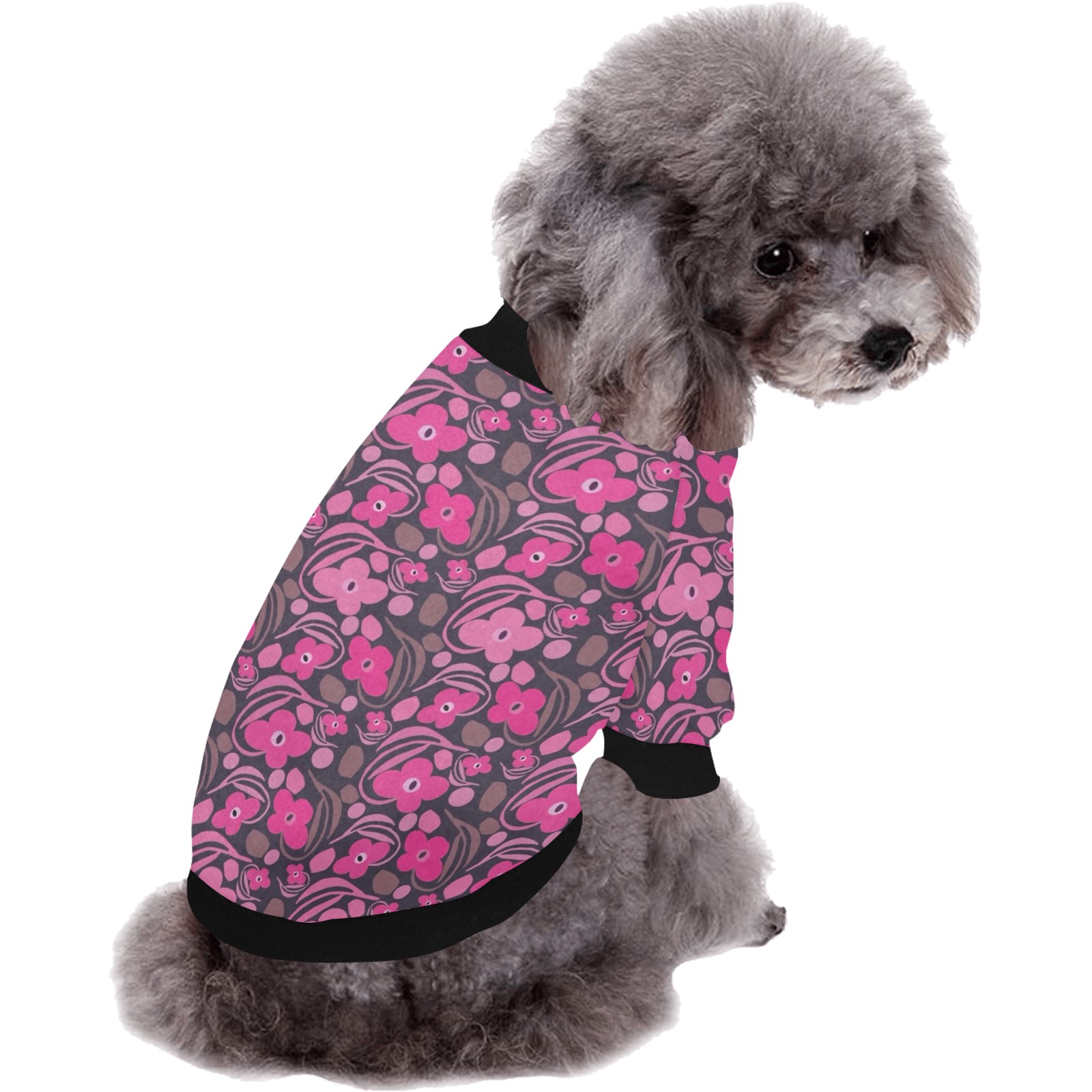 Retro pink floral Pet Dog Round Neck Shirt