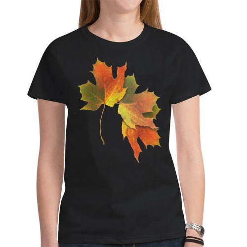 Golden Autumn Leaves - Black New All Over Print T-shirt for Women (Model T45)