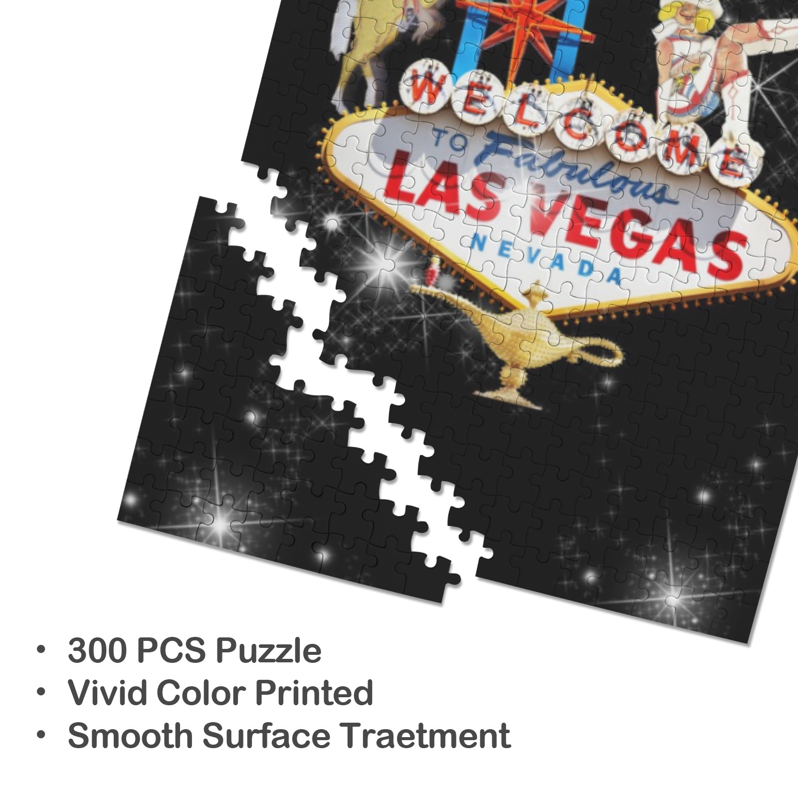 Las Vegas Welcome Sign Stars 300-Piece Wooden Jigsaw Puzzle (Vertical)