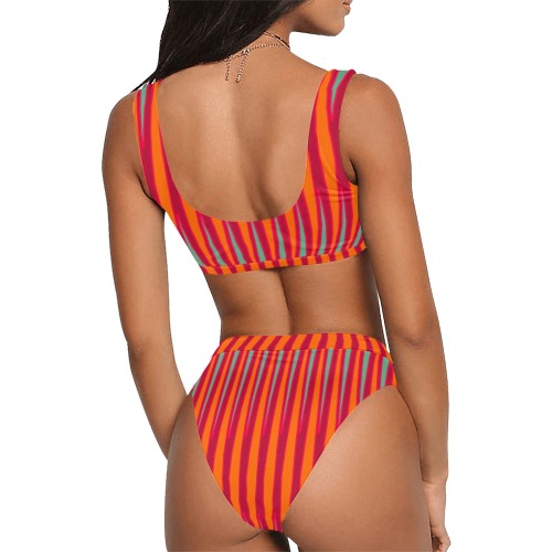 Tribal orange burgundy fucsia azure Sport Top & High-Waisted Bikini Swimsuit (Model S07)