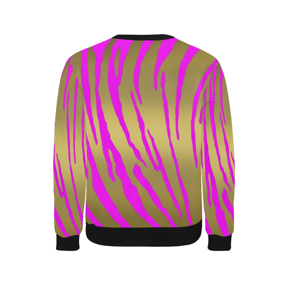 Gold Tiger Stripes Pink Men's Rib Cuff Crew Neck Sweatshirt (Model H34)