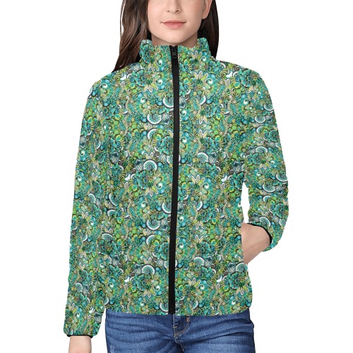 Tropical Illusion - Small Pattern Women's Stand Collar Padded Jacket (Model H41)