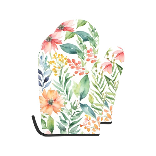 watercolor spring flowers pattern Oven Mitt (Two Pieces)