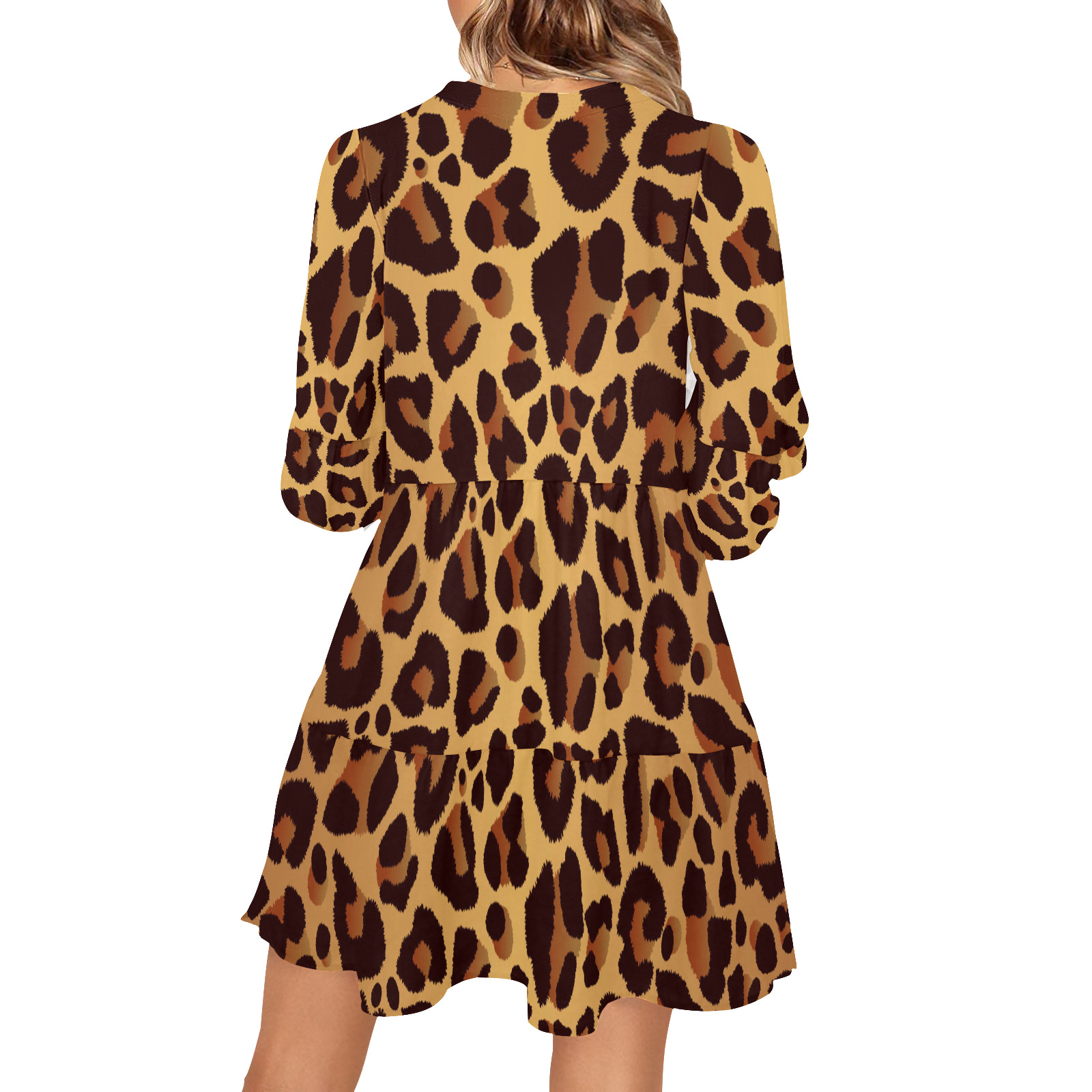 Leopard Pattern V-Neck Loose Fit Dress (Model D62)