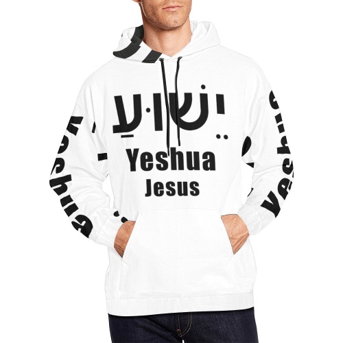 Yeshua Hoodie White (Black text) All Over Print Hoodie for Men (USA Size) (Model H13)