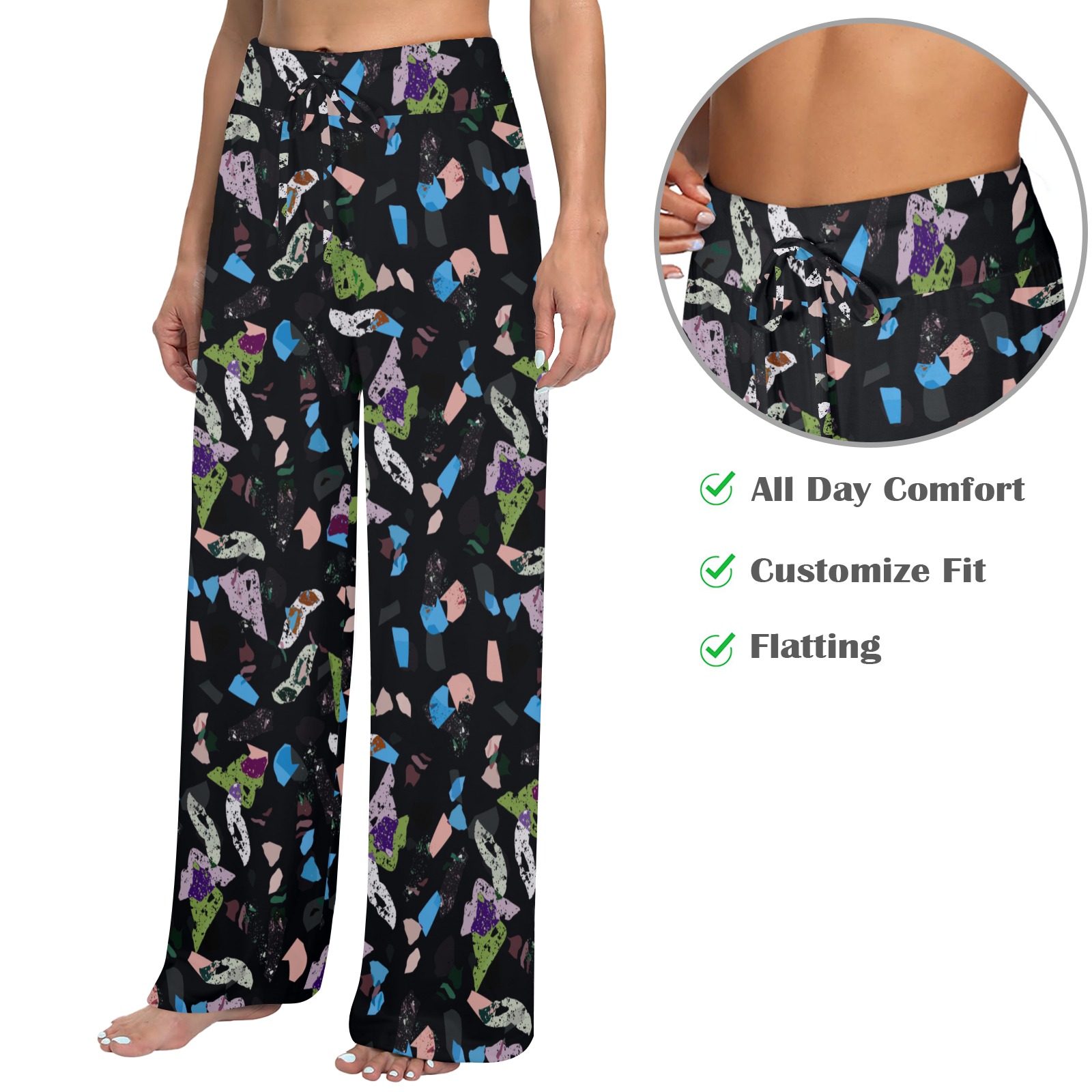 Dark abstract terrazzo Women's Wide Leg Lounge Pants (Model L77)