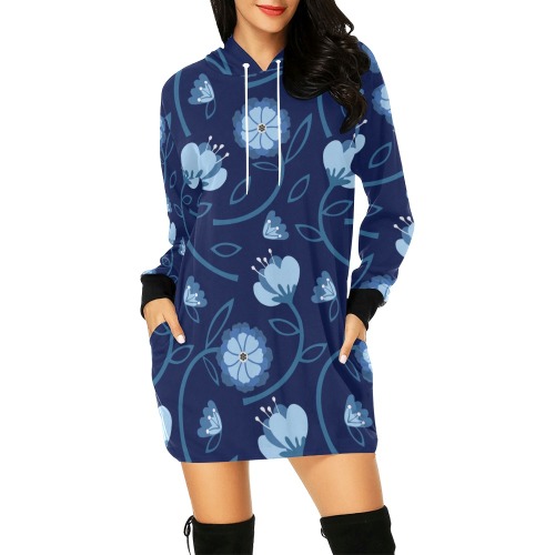 Floral All Over Print Hoodie Mini Dress (Model H27)
