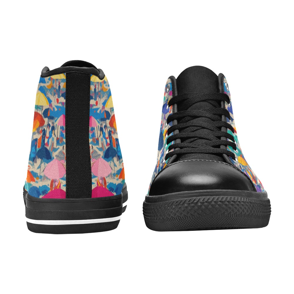 Abstract beach fantasy with colorful umbrellas. Women's Classic High Top Canvas Shoes (Model 017)