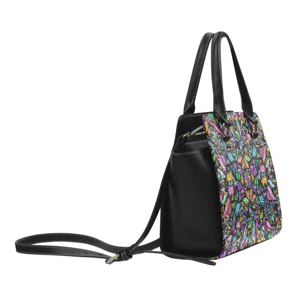 Whimsical Blooms Rivet Shoulder Handbag (Model 1645)